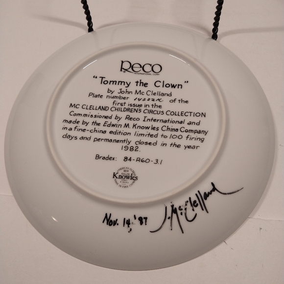 Signed 1982 Reco / Edwin Knowles Collectible Plate Tommy The Clown - McClelland - Picture 5 of 5